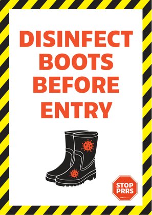 Disinfect boots sign